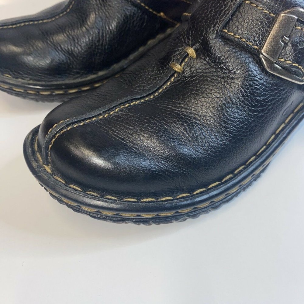 Womens Born Black Leather Slides Clogs Size 6M Contrast Trim Side Buckle W31617 - Picture 8 of 11